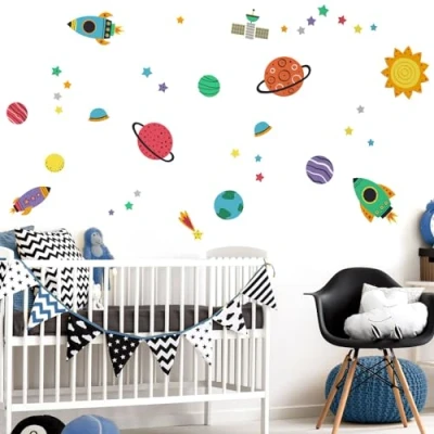 Image of Stickerscape Space Wall Stickers (Colourful Space) Decals, for Walls, Decor Easy to Apply, Cleanly Removable