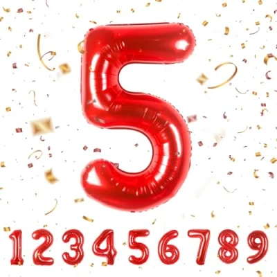 Image of Number 5 Balloons 5,Red Balloon 40 Inch Giant Helium Foil for Boys Girls Party Decor Birthday Anniversary Graduation Decorations Supplies