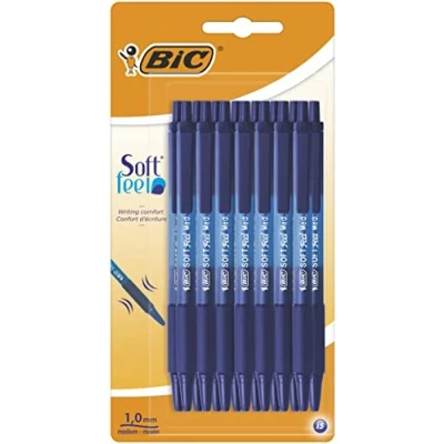 Image of BIC Soft Feel Click Grip Ballpoint Pens, 1.0 mm Retractable Point, Touch Rubber Grip, Blue, pack of 15