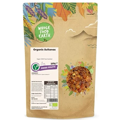 Image of Wholefood Earth Organic Sultanas 250g Vegan GMO Free Sundried Certified