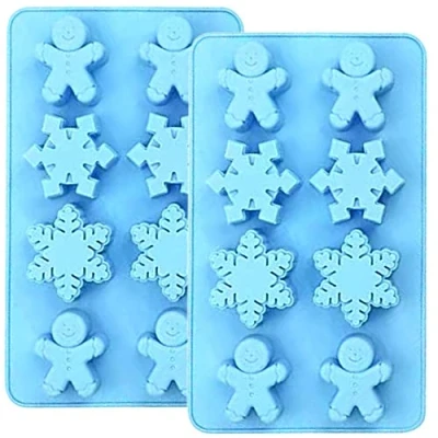 Image of Christmas Silicone Moulds, BREEZO 2PCS Snowflake Snowmen Chocolate Moulds Soap Candy Cake Muffin Jelly Trays Baking Molds for Home Party Xmas Decoration