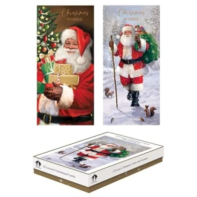 Image of Tallon Festive Wonderland XCA0215 Luxury Slim Christmas Xmas Cards, Box of 12, Traditional Santas