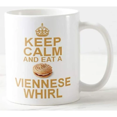 Image of Novelty MUG ≈ KEEP CALM AND EAT A VIENNESE WHIRL finger cake whirls biscuit biscuits carry on secret santa gift mugs