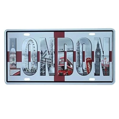 Image of DOGT Vintage Auto Tag License Plate Metal Sign,London Decoration Retro TIN SIGN 7.8X11.8 INCH