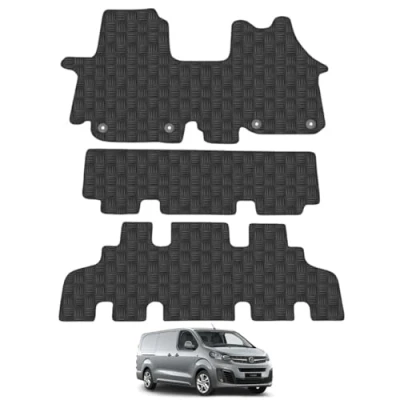 Image of 5mm Rubber Floor Mats for the Vauxhall Vivaro (2014 2018) [Only suitable factory Minibus model] Custom Van Accessory Tailored fit Heavy Duty, Waterproof &amp; Anti Slip Work with Clips