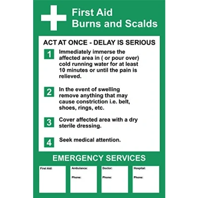 Image of First aid Signs Burns and scalds Safety Sign Self Adhesive Sticker 300mm x 200mm