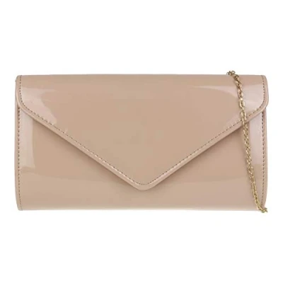 Image of Girly Handbags Womens Plain Glossy Clutch Bag Small Nude