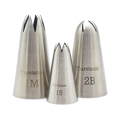 Image of Tumtanm #1M #2B #15 Seamless Stainless Steel Large Icing Piping Nozzles, DIY Nozzle Tool for Cupcakes