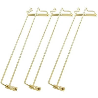 Image of zoohot 14 Inch Gold Wine Glass Rack Under Cabinet Stemware Holder for Bar Kitchen (1 Rows, 3 Pack)