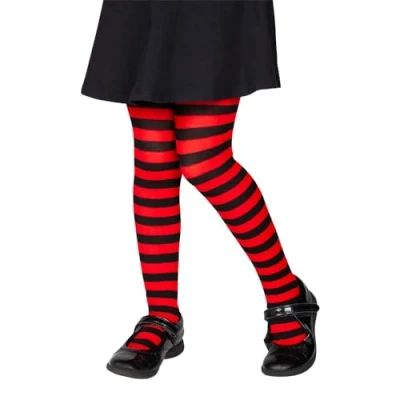 Image of Wicked Costumes Kids Black &amp; Red Candystripe Tights Small (4 6 Years)
