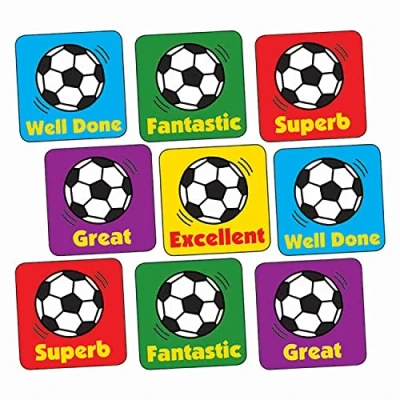 Image of 700 Football Sports PE Childrens Pupils Square School Praise Teachers Reward Stickers 16mm Primary Teaching Services