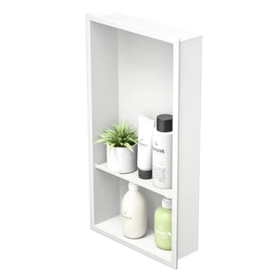 Image of Bernkot Stainless Steel Shower Niche, 60 x 30 10 cm, No Tiles Required, Wall Recess Double Shelves, Recessed Shelf for Bathroom Storage (White, 10)