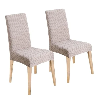 Image of LANSHENG Chair Covers, Stretch Dining Protector Slipcovers Jacquard, Elastic Removable Washable Seat Cover for Room Kitchen Banquet Restaurant Home, Taupe