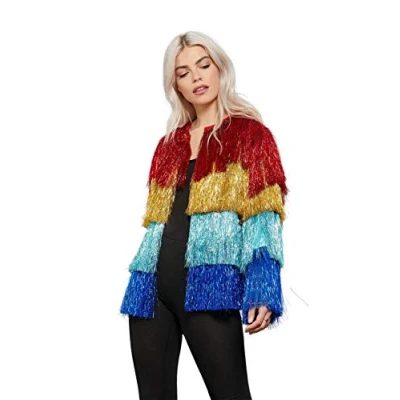 Image of Smiffys Fever Tinsel Festival Jacket, Rainbow, Fancy Dress, Dress Up Accessories