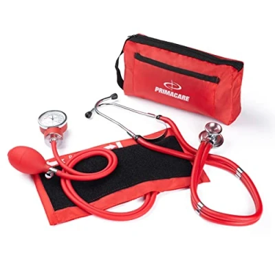 Image of Primacare DS 9181 RD Professional Aneroid Sphygmomanometer and Sprague Rappaport Stethoscope, Manual Blood Pressure Kit with Cuff Carrying Case, Red