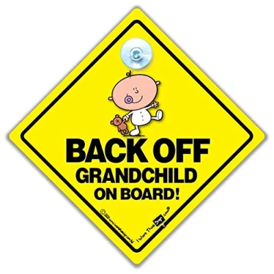 Image of iwantthatsign.com Back Off Grandchild on Board Car Sign, Baby Sign Style Suction Cup to Deter Tailgaters