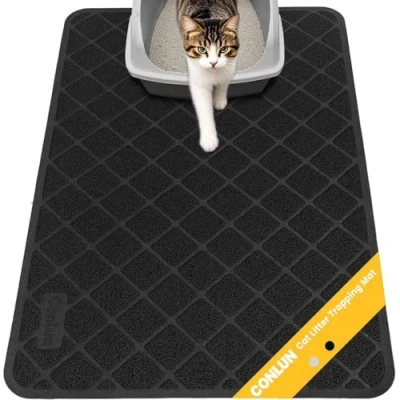 Image of Conlun Cat Litter Mat Trapping Mat, 89 x 58 cm Tray Premium PVC Grid Mesh Scatter Control Design Box Urine Waterproof, Easy to Clean, Black