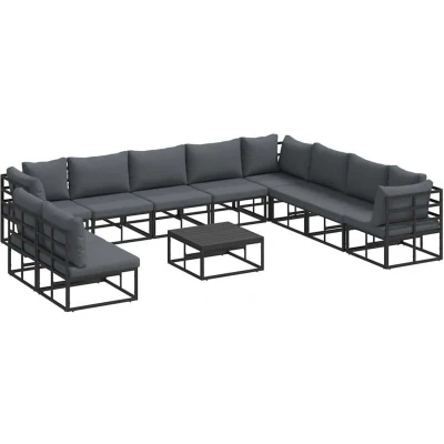 Image of Vidaxl Garden Sofa Set 11 pcs Black 70 x 32 cm Aluminium