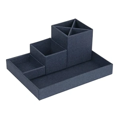 Image of Bigso Box of Sweden Desk Storage Organiser for Stationery Pen Holder with 4 Compartments Various Office Items Fibreboard and Paper Blue
