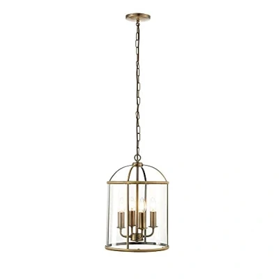 Image of Lambeth 4 Light Ceiling Pendant Antique Brass, Glass, E14