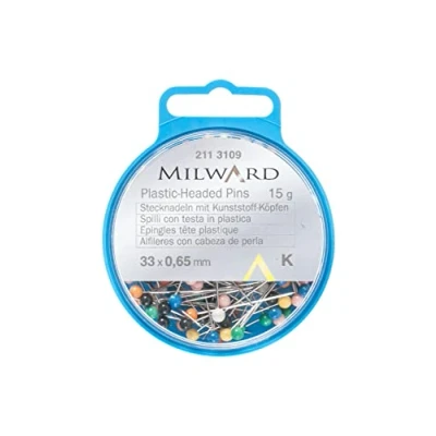 Image of MILWARD Straight Sewing Pins, Plastic Headed, Silver/Assorted, 33mm, 15g