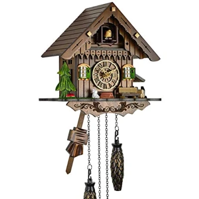 Image of Eble Cuckoo Clock Real Wood Battery Operated Quartz Movement Music Call Black Forest House 21 cm 60850000