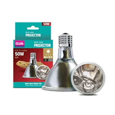 Image of Arcadia Reptile Deep Heat Projector 50w E27 Screw Fit Provides Essential Infra Red Wide Beam Fast Warm Up Lamp for Reptiles