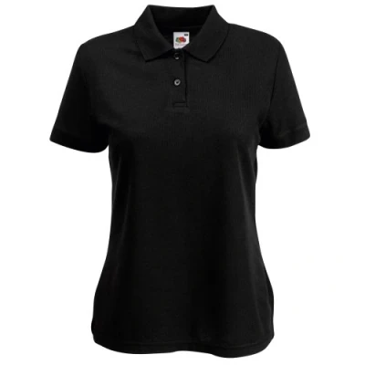 Image of Fruit of the Loom Womens Lady Fit 65/35 Short Sleeve Polo Shirt (Black) Size Small
