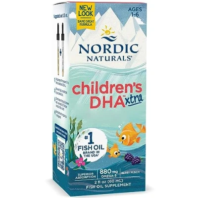 Image of Nordic Naturals Children&#039;s DHA Xtra, 880mg Omega 3, Berry Flavour, with EPA and DHA, 60ml, Lab Tested, Soy Free, Gluten Non GMO