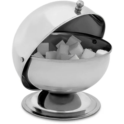 Image of Relaxdays Sweety Basin with Rolling Lid 14 x 13 cm Bowl Stainless Steel for Sugar Cubes, Sweets Round Shaped Food Storage Handle Candy Box, Silver,