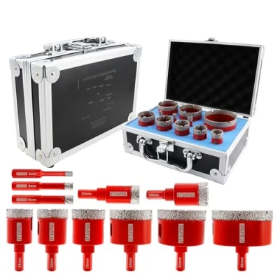 Image of DT DIATOOL Diamond Drill Bit Kit 11pcs/set Vacuum Brazed Hole Saw with Triangle Shank 6/8/10/20/25/28/32/35/45/50/65mm Drilling Porcelain Tile Ceramic Marble Granite Masonry Quartz