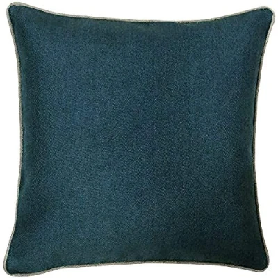 Image of Riva Paoletti Bellucci Filled Cushion Petrol Blue Contrasting Tobacco Grey Piped Edges Strong Canvas Fabric Machine Washable 100% Polyester Case 45 x 45cm (18&quot; 18&quot; inches)