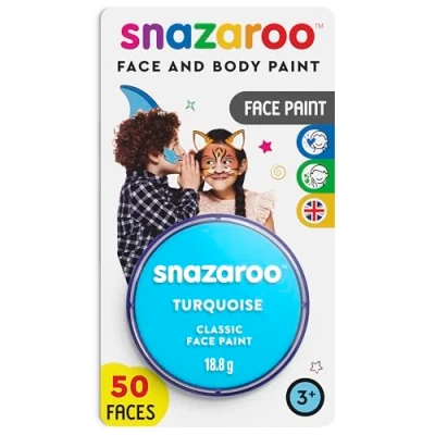 Image of Snazaroo Classic Face and Body Paint for Kids Adults, Blister Turquoise Colour, Water Based, Easily Washable, Non Toxic, Makeup, Painting Parties, Ages 3+