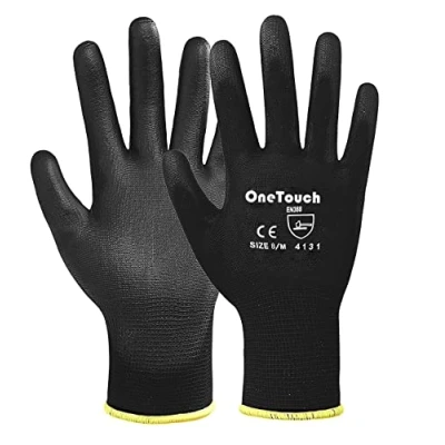 Image of A406 24 Pairs Black Nitrile Coated Work Gloves Nylon Safety Garden Builders Mens Gardening (Large/9)