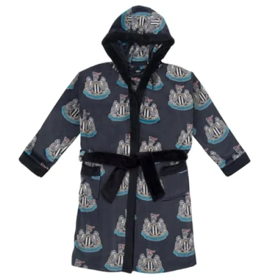 Image of Newcastle United FC Official Gift Boys Dressing Gown Fleece Robe Black 9 10 Years