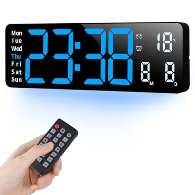 Image of Fuloon Digital Wall Clock, 16 inch Large Display Alarm 8 RGB Colors, Auto Brightness Dimmer LED Clock with Remote Control, Countdown Date, Week(Plug In Electricity)
