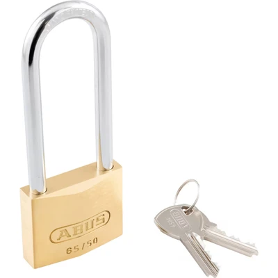 Image of 12020 65/50mm Brass Padlock 80mm Long Shackle Keyed Alike 6504 ABUKA12020 Abus