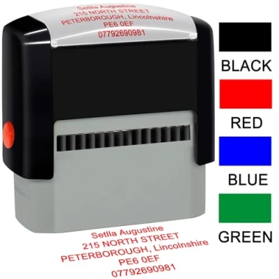 Image of Personalised Stamp Self Inking Custom 70x25mm Rubber Work Business Address Stamps Up to 5 Lines 4 Color and Font Available
