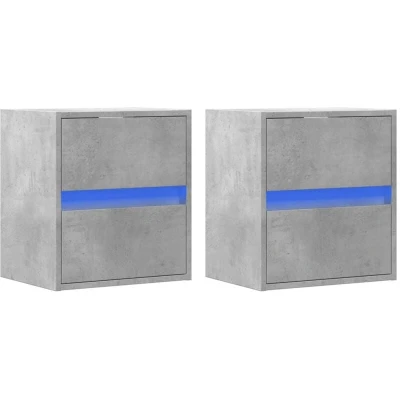 Image of vidaXL Wall mounted Bedside Cabinets with RGB LED Lights Concrete Grey, 2 Drawers Engineered Wood, 41x31x45 cm Modern Nightstands
