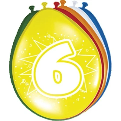 Image of Folat 08206 6th Birthday Party Balloons 8 pieces, Multi Colors, 6 (EU)