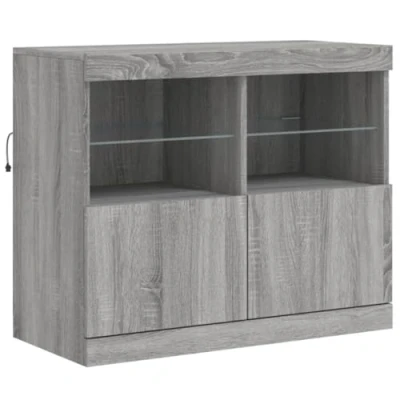 Image of vidaXL Modern Sideboard with Dynamic LED Lights Ample Storage Capacity, Resistant Engineered Wood in Grey Sonoma Finish