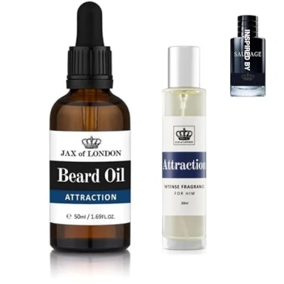 Image of Jax of London Attraction Perfume and Beard Oil for Men Combo care oil, growth oil,Consists Vitamin E, Avocado Almond Jojoba Luxury scented, Men’s Cologne Fragrance