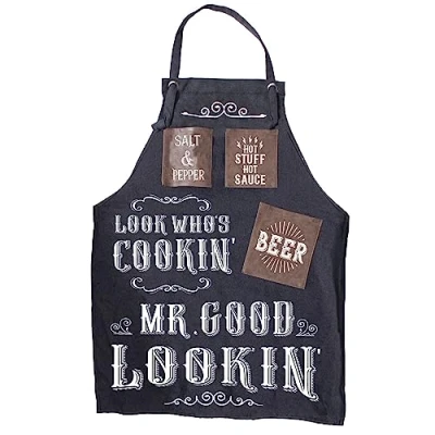 Image of Boxer Gifts Look Who&#039;s Cooking Mr Good Looking Premium Quality Chef Apron With Pockets Funny BBQ Aprons For Men Novelty Barbecue Accessories Him, Dad, Boyfriend, Husband