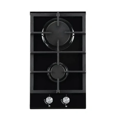 Image of Cookology GGH306BK Gas on Glass Hob 30cm Built In 2 Burners with Cast Iron Pan Supports, Auto Igniton and Flame Failure Safety Black