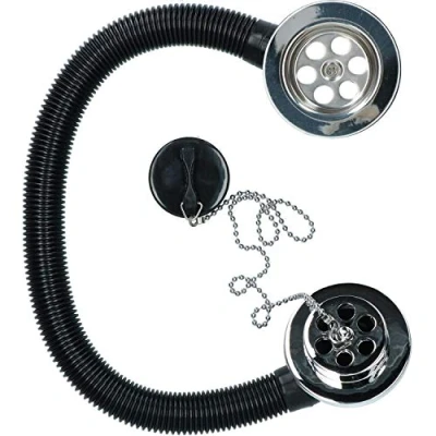 Image of 1 1/2&quot; (38mm) Chrome Bath Waste Drain &amp; Overflow with Rubber Plug Chain