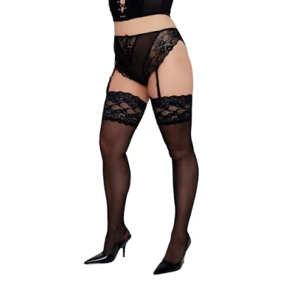 Image of Ulla Popken Women&#039;s Hold up Stockings, 20 denier, Black, One Size