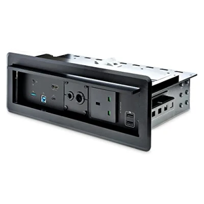 Image of StarTech.com Conference Room Docking Station with Power/Charging; Table Connectivity Box, Universal USB C Laptop Dock, 60W PD, 4K HDMI, Hub, Audio, 1x AC Outlet, 2xUSB Charge Ports (KITBXDOCKPUK)