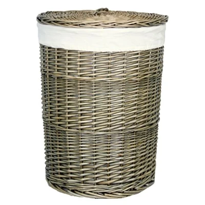 Image of Red Hamper Antique Wash Round Laundry Basket, Wicker, 50 x 33 cm