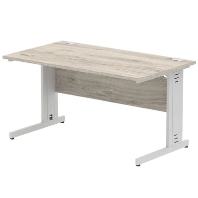 Image of Impulse 1400x800mm Straight Desk Grey Oak Top Silver Cable Managed Leg