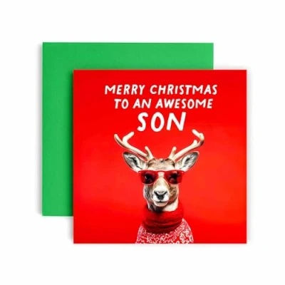 Image of Huxters Cool Christmas Card for Son Reindeer him and Men Uncle Brother 14.8cm (Son)